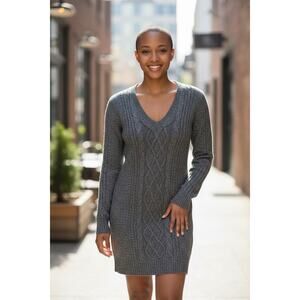 Abercrombie & Fitch Preppy Cable Knit Sweater Dress S Gray